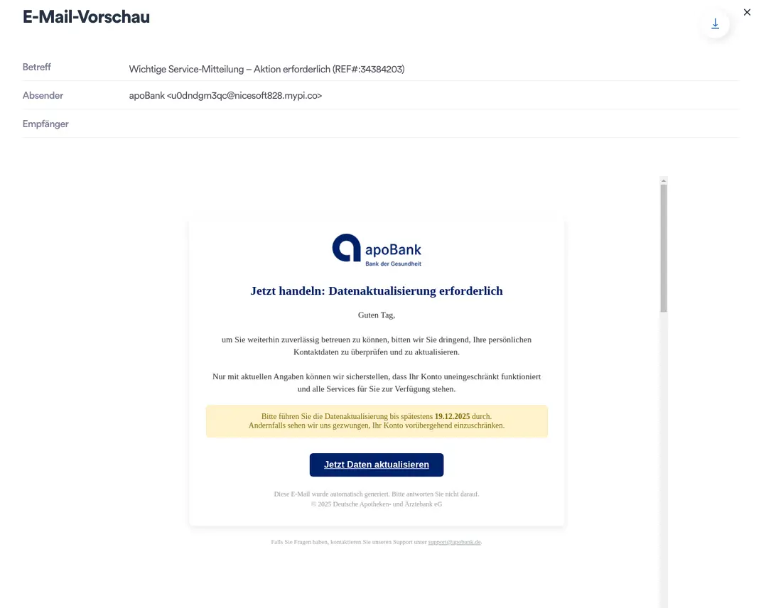 Screenshot einer Phishing Mail